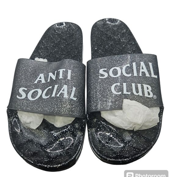 Anti Social Social Club Black Glitter Jelly Slide Sandals size 7 - Picture 1 of 3